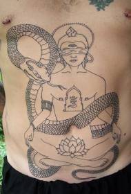 belly Buddha statue with python line tattoo pattern
