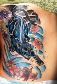 pantera negra com nervuras laterais com padrão de tatuagem de flor brilhante