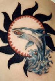 arm color shark and sun tattoo pattern