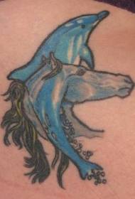肩膀彩色海豚和馬紋身圖案