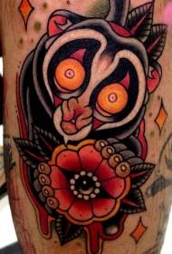 cor da perna vello estilo de tatuaxe de lemur