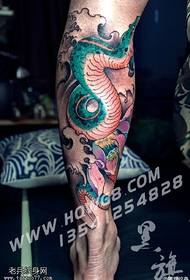 Green Snake Tattoo Pattern on the Calf