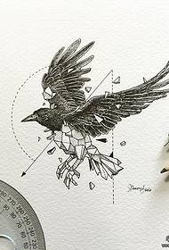 Raven Geometry Line Combination Tattoo Pattern Manuskript
