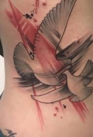 허리 옆에 여자 그린 쏘는 팁 간단한 라인 작은 동물 흰 비둘기 문신 사진