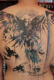 back black crow splash ink tattoo pattern