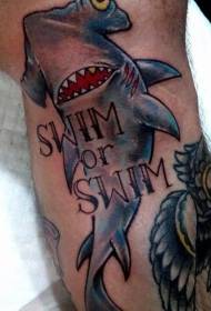 Kāju krāsas ilustrācijas stila krāsainas āmura galvas haizivs tetovējums