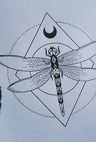 European dragonfly geometric moon tattoo pattern manuscript