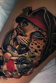 leg modern style color human leopard tattoo