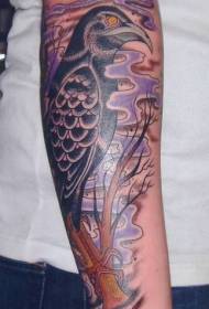arm crow and mist twig tattoo pattern