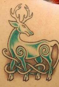 Back colored celtic deer tattoo pattern