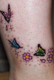 Three different little butterflies and flowers tattoo designs