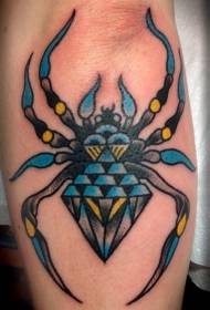 Модел на тетоважа со пајак со сини дијаманти