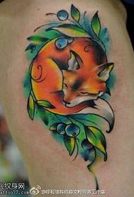 Thigh painted flower fox tattoo pattern