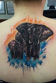 back watercolor elephant mother and child tattoo pattern