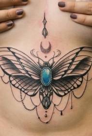 Chest color jewels and butterfly tattoo pattern