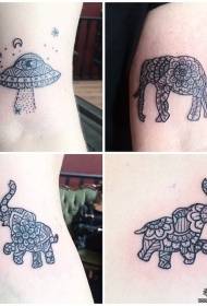 European van Gogh line elephant spaceship tattoo pattern