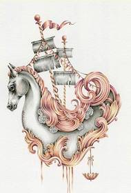 Stil lijepe boje konja tetovaža rukopis uzorak slika