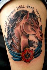 Leg color old school style horse tattoo picture