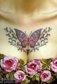 Chest red butterfly tattoo pattern