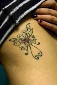 Side rib simple butterfly line tattoo pattern