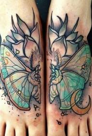 Insole gekleurde vlindervlerkblomme en maan tatoeëringpatroon