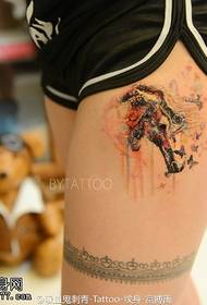 Watercolor horse tattoo pattern on thigh