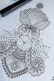 European and American lace geometric vanilla butterfly tattoo pattern manuscript