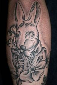 calf black point thorn Alice in Wonderland rabbit tattoo pattern