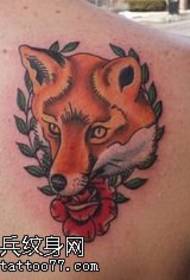 Shoulder color flower fox tattoo pattern