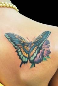 Model de tatuaj cu fluturi și flori violet