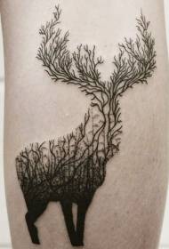 Egyedi fekete szarvas alakú erdei fa tetoválás mintával