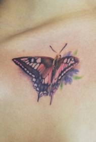 蝴蝶和花彩色纹身图案