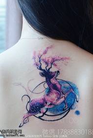 Back inked deer tattoo pattern