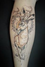 calf unusual rabbit with deer combined tattoo pattern