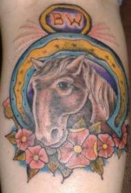 Leg color horse and horseshoe tattoo picture