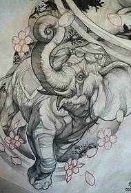 Traditional elephant flower tattoo pattern manuscript