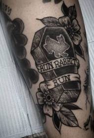 Little black coffin bunny and letter tattoo pattern
