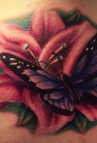 Realistic lily and butterfly tattoo pattern