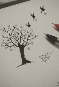 Lite frisk treet fugl hjerte tatovering manuskript