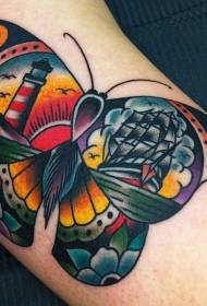 Krahë flutur dhe model tatuazhe peizazhi