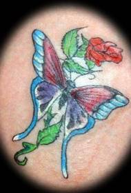 아름다운 나비 장미 그린 문신 패턴
