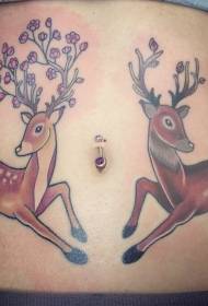 Cute deer tattoo pattern with belly antlers blooming