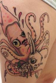 大腿卡通彩色章魚紋身圖案