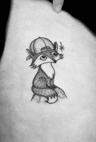 Crni crtani smiješni uzorak tetovaže lisice