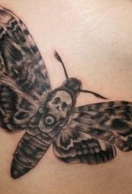 Luonnollinen musta perhonen kallo tatuointikuviolla