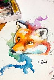 Ang watercolor splash fox avatar tattoo nga manuskrito nga sumbanan