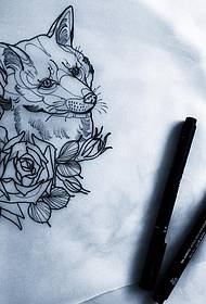 School fox rose tattoo pattern manuscript