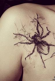 shoulder European and American line spider tattoo pattern