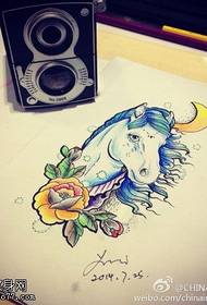 Color horse rose tattoo manuscript illustration