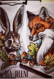 European school fox rabbit tattoo pattern manuscript